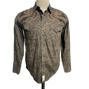 Panhandle Slim Embroidered Black Brown Paisley Western Shirt Mens Medium